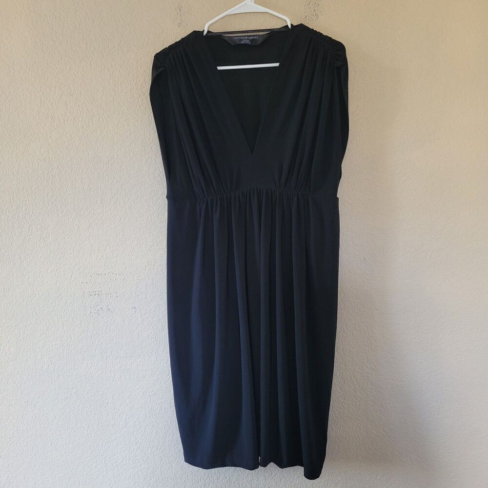 Norma Kamali Black Dress Size xxl V Neck Ruched Jersey Stretch Timeless Workwear